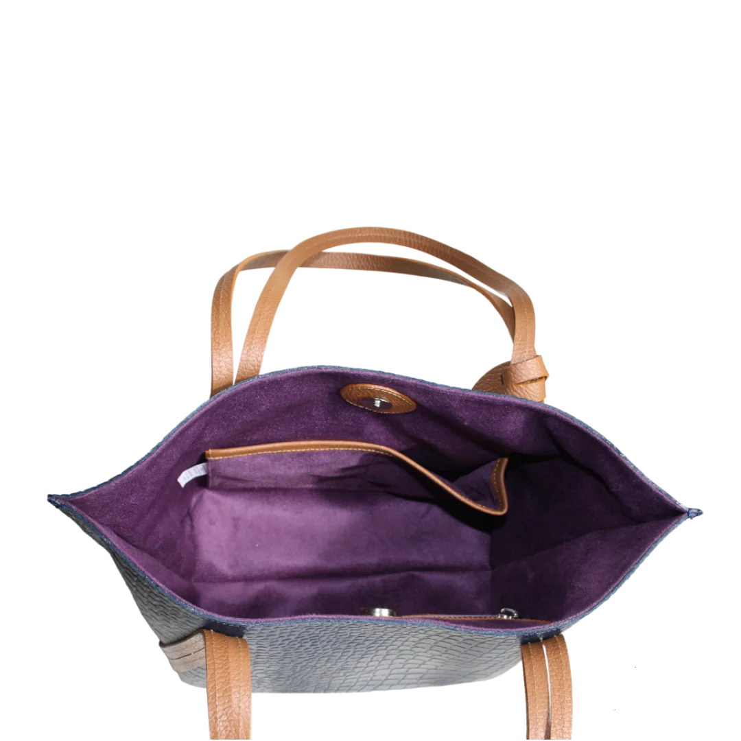 Bolso en cuero para mujer Eleonora reptil azul oscuro