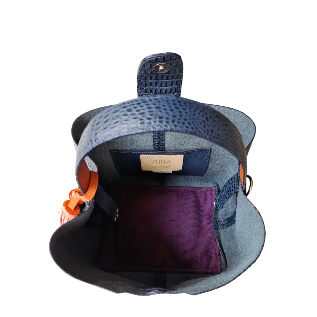 Bolso pequeño en cuero para mujer Lucia azul oscuro