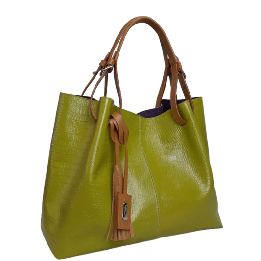 Bolso en cuero para mujer Adelle Reptil Verde limon