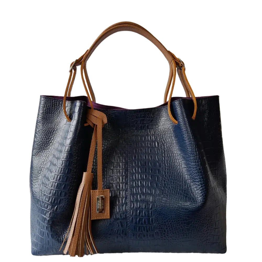 Bolso en cuero para mujer Adelle Reptil Azul Oscuro