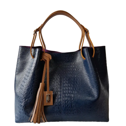 Bolso en cuero para mujer Adelle Reptil Azul Oscuro