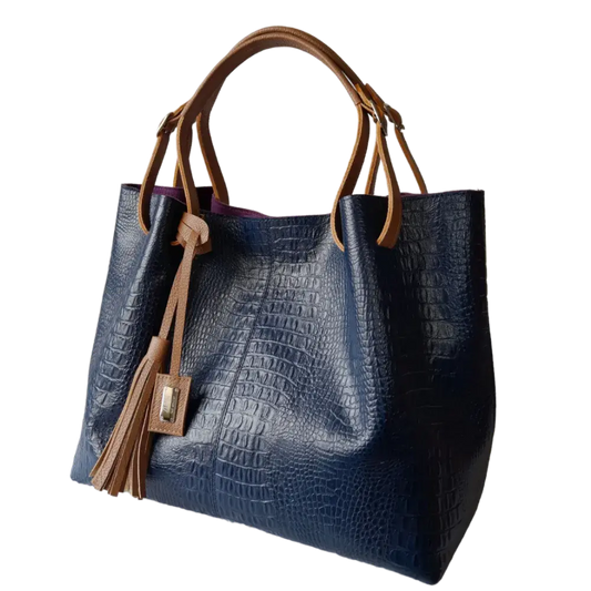 Bolso en cuero para mujer Adelle Reptil Azul Oscuro