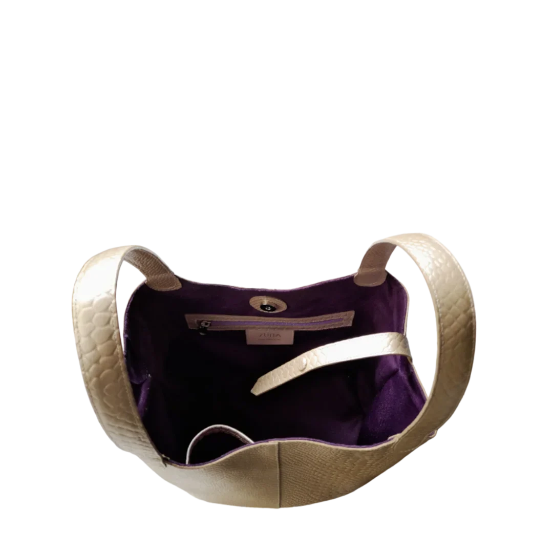 Bolso en cuero para mujer anaconda oro peltre