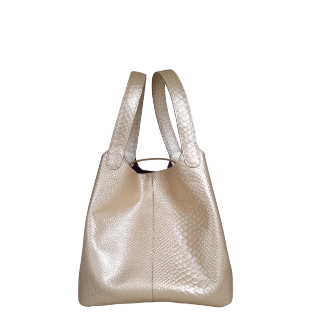 Bolso en cuero para mujer Eva cuero Anaconda oro peltre