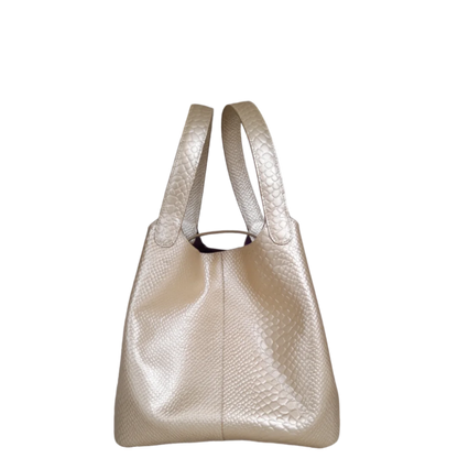 Bolso en cuero para mujer Eva cuero Anaconda oro peltre