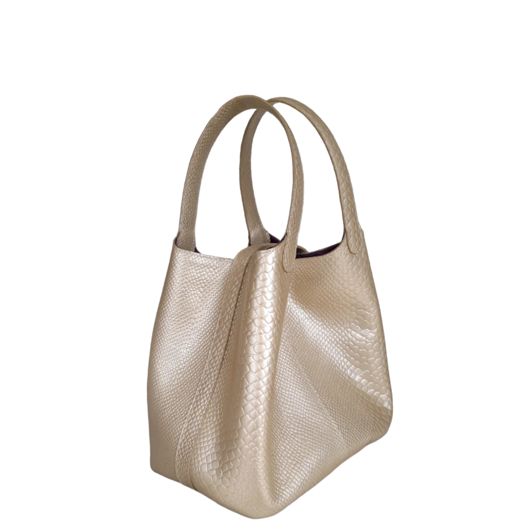 Bolso en cuero para mujer Eva cuero Anaconda oro peltre