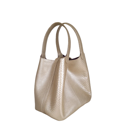 Bolso en cuero para mujer Eva cuero Anaconda oro peltre