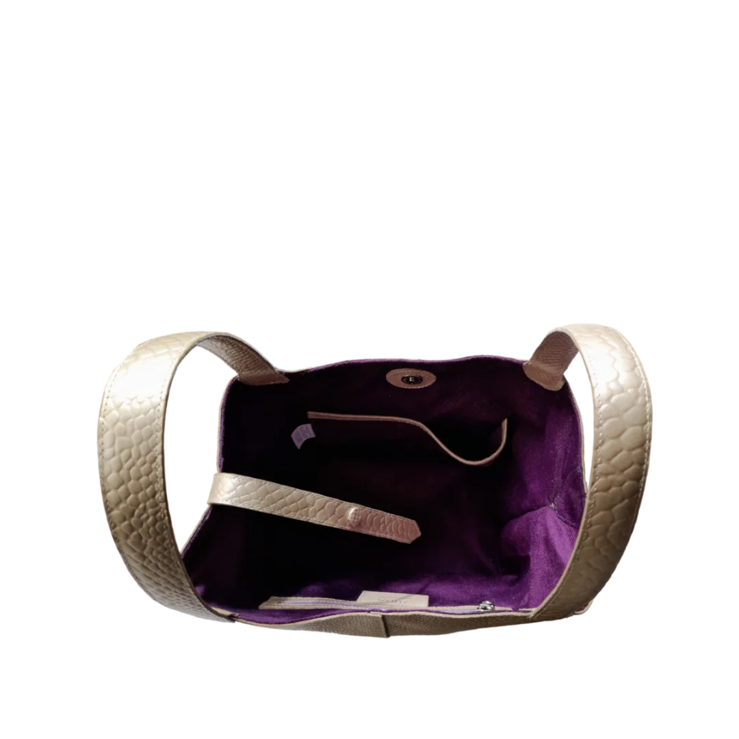 Bolso en cuero para mujer Eva cuero Anaconda oro peltre