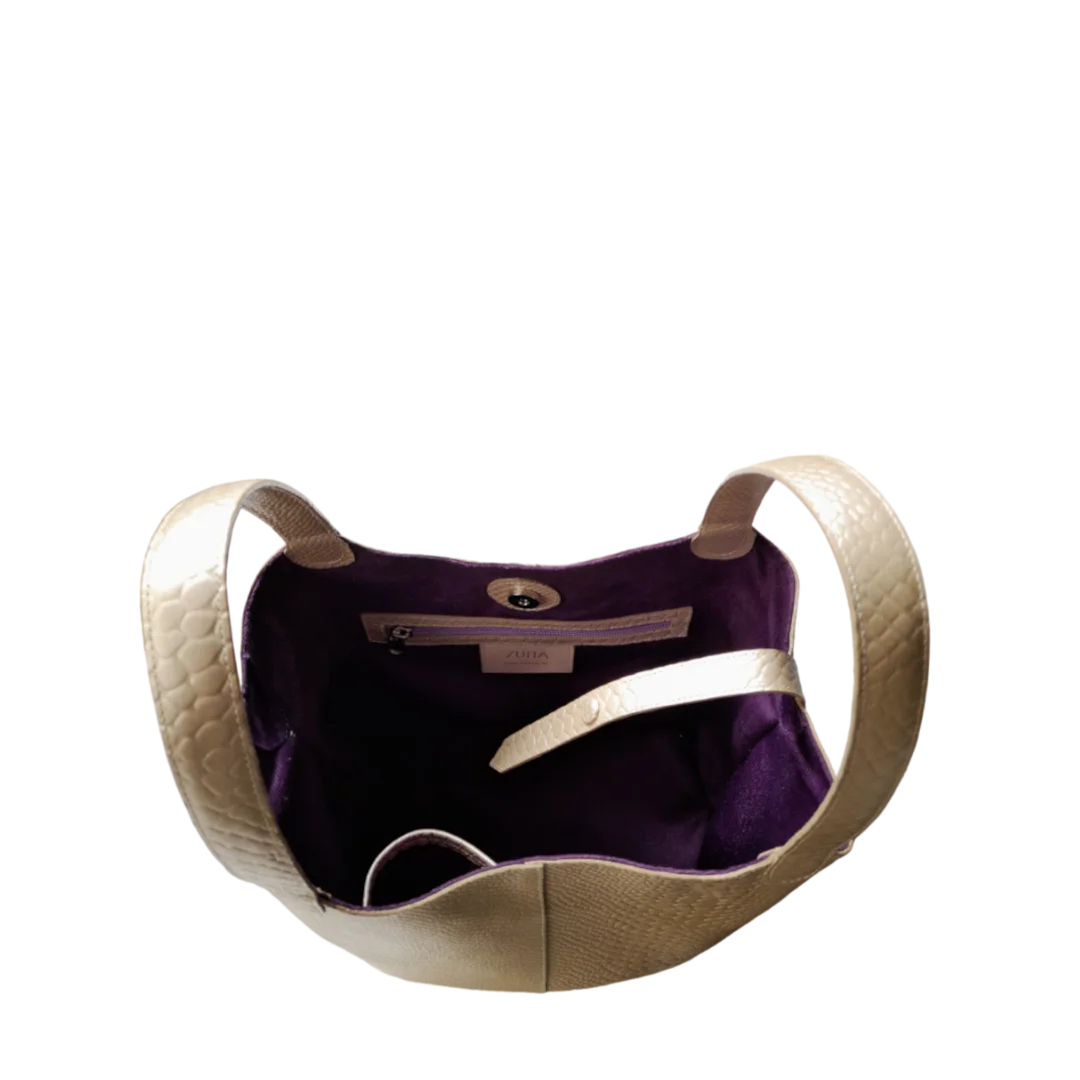 Bolso en cuero para mujer Eva cuero Anaconda oro peltre