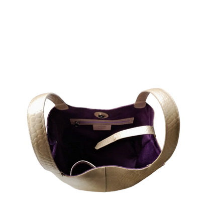 Bolso en cuero para mujer Eva cuero Anaconda oro peltre