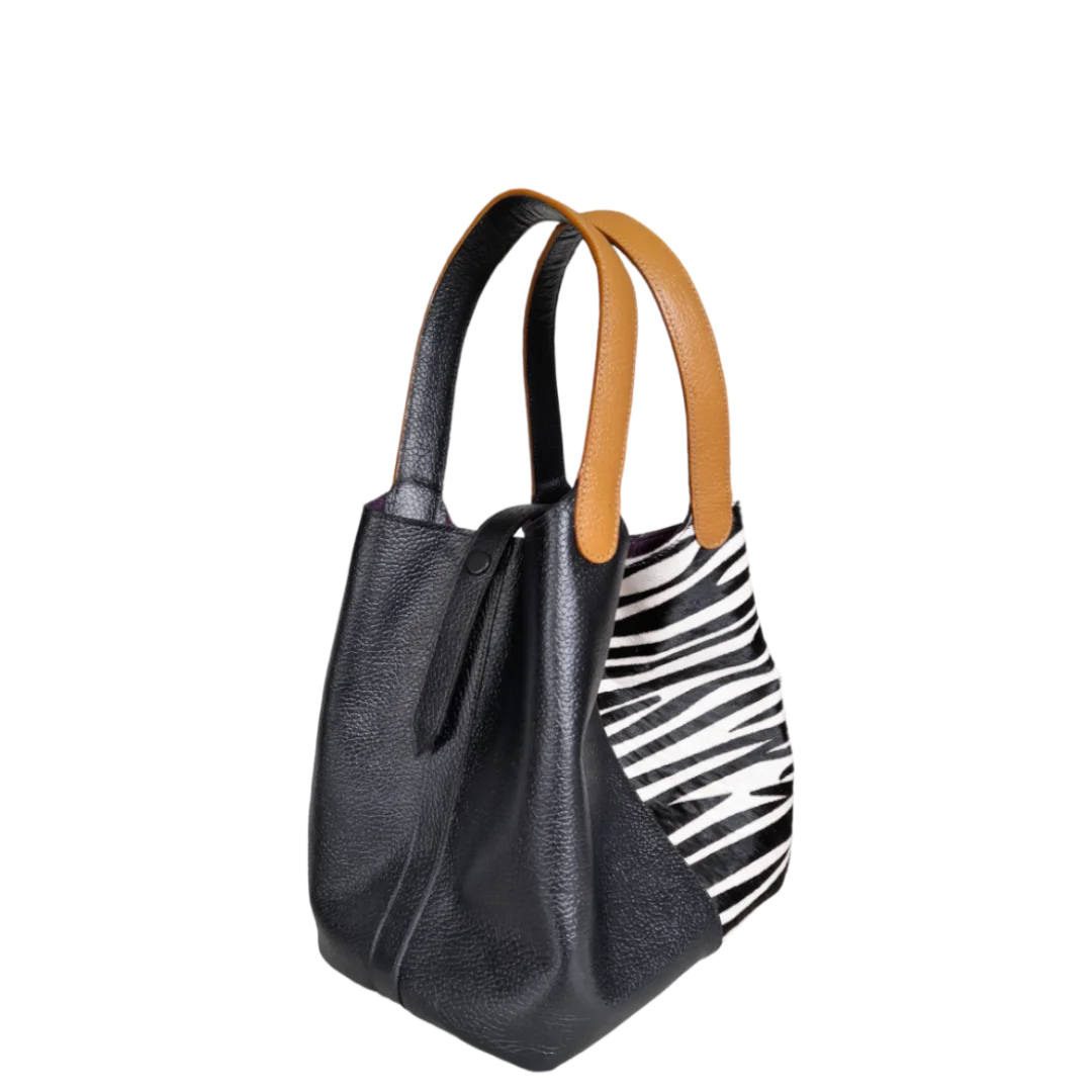 Bolso en cuero para mujer Eva cuero cebra x negro