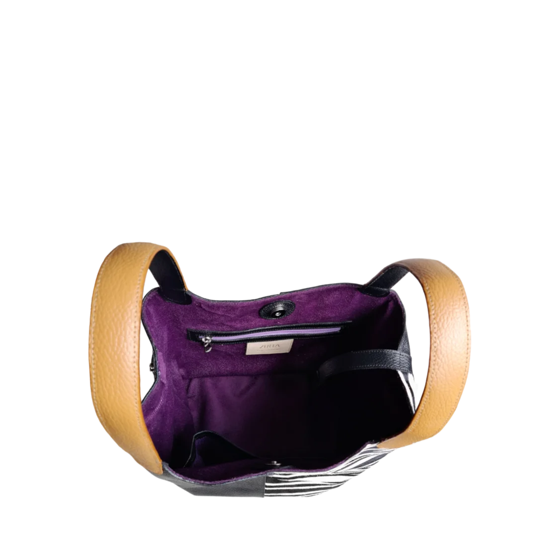 Bolso en cuero para mujer Eva cuero cebra x negro