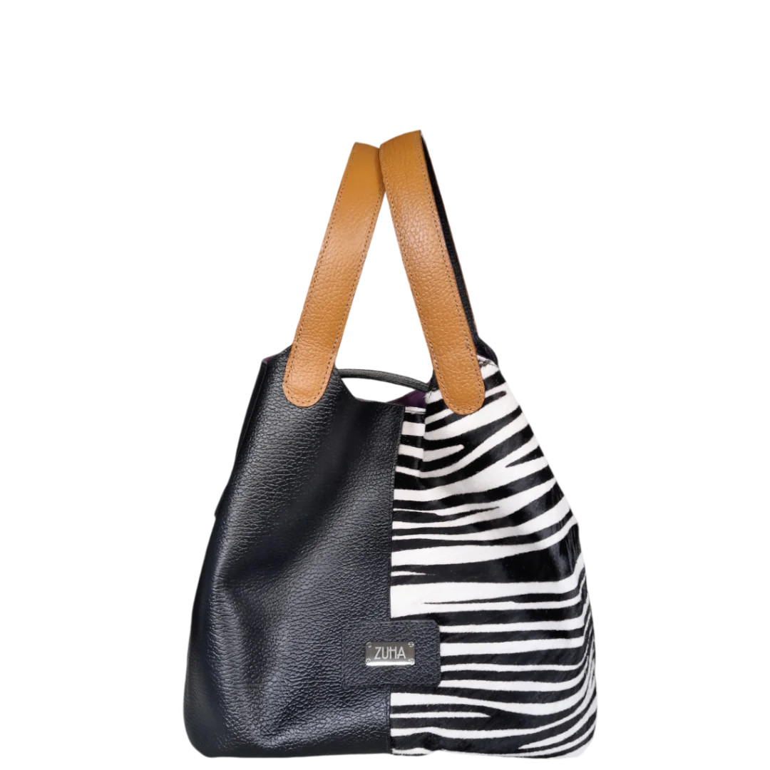 Bolso en cuero para mujer Eva cuero cebra x negro