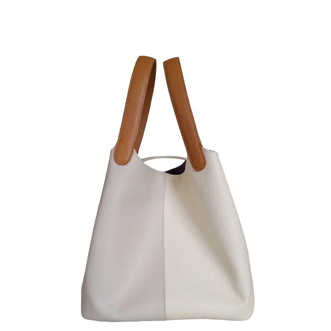 Bolso en cuero para mujer Eva cuero talco y taupe