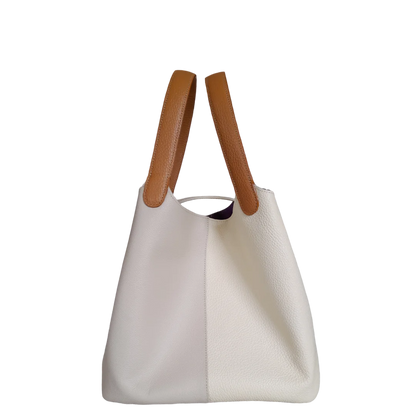 Bolso en cuero para mujer Eva cuero talco y taupe