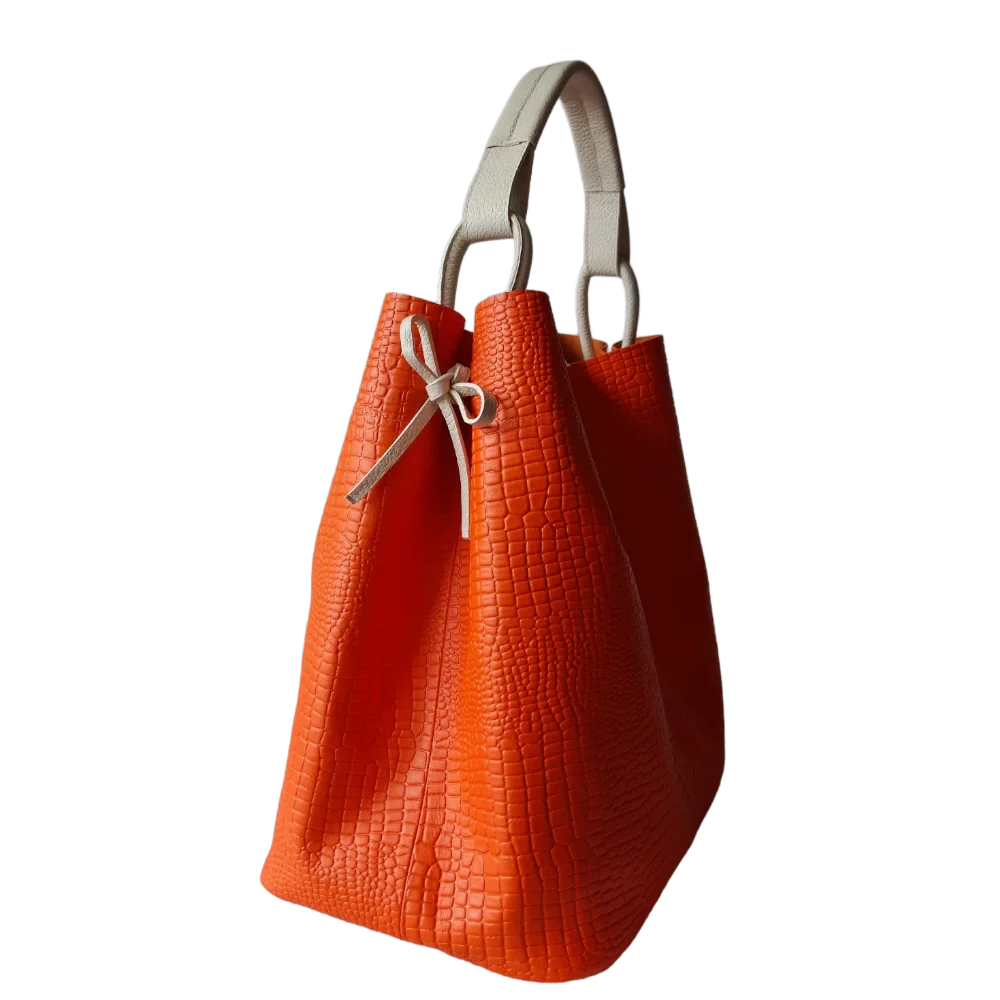 Bolso en cuero para mujer Aubrey Reptil Naranja