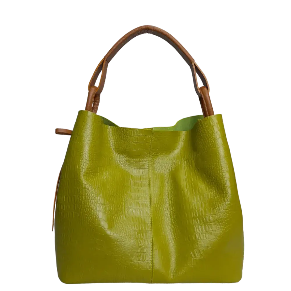 Bolso en cuero para mujer Aubrey reptil verde limon