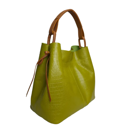 Bolso en cuero para mujer Aubrey reptil verde limon