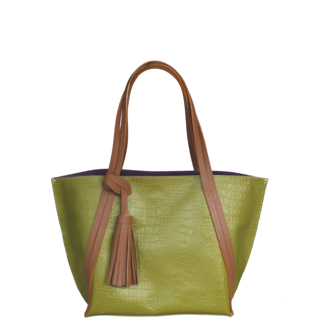 Bolso en cuero para mujer Eleonora reptil verde limon