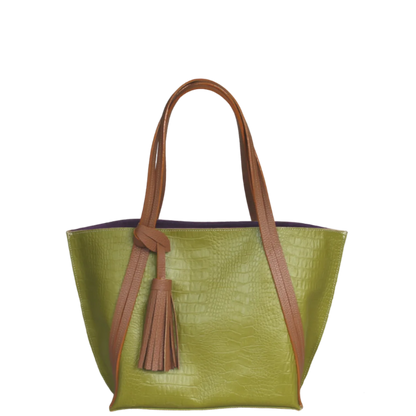 Bolso en cuero para mujer Eleonora reptil verde limon