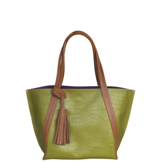 Bolso en cuero para mujer Eleonora reptil verde limon