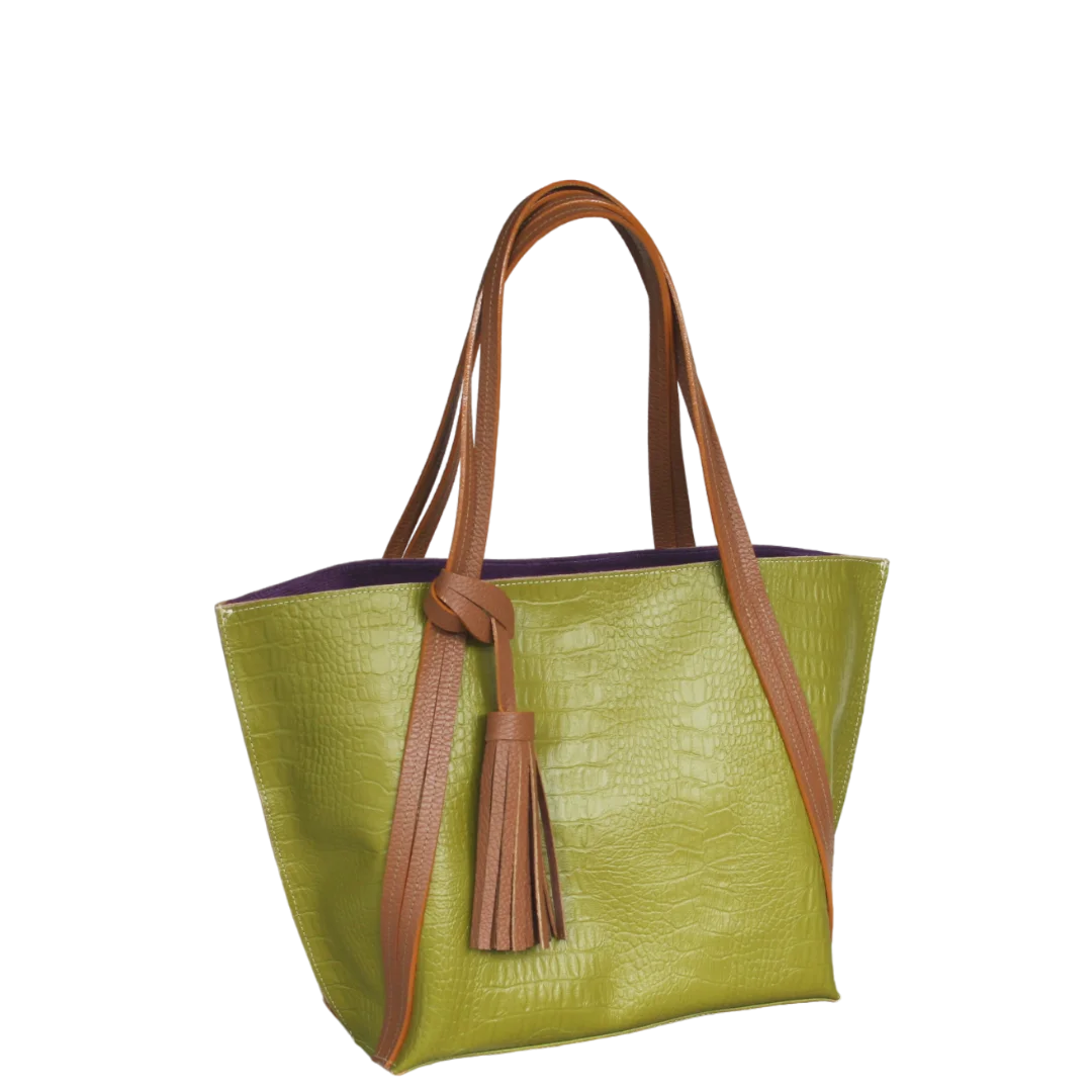 Bolso en cuero para mujer Eleonora reptil verde limon
