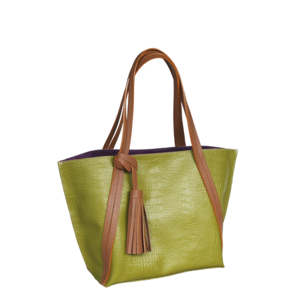 Bolso en cuero para mujer Eleonora reptil verde limon