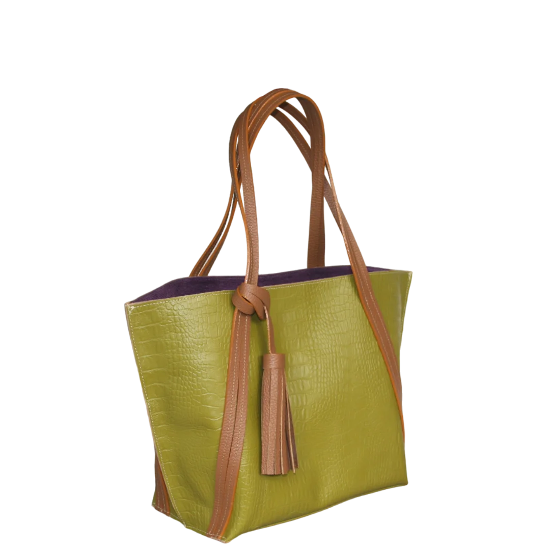 Bolso en cuero para mujer Eleonora reptil verde limon