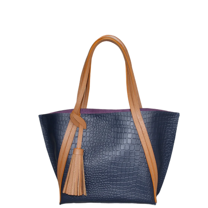 Bolso en cuero para mujer Eleonora reptil azul oscuro