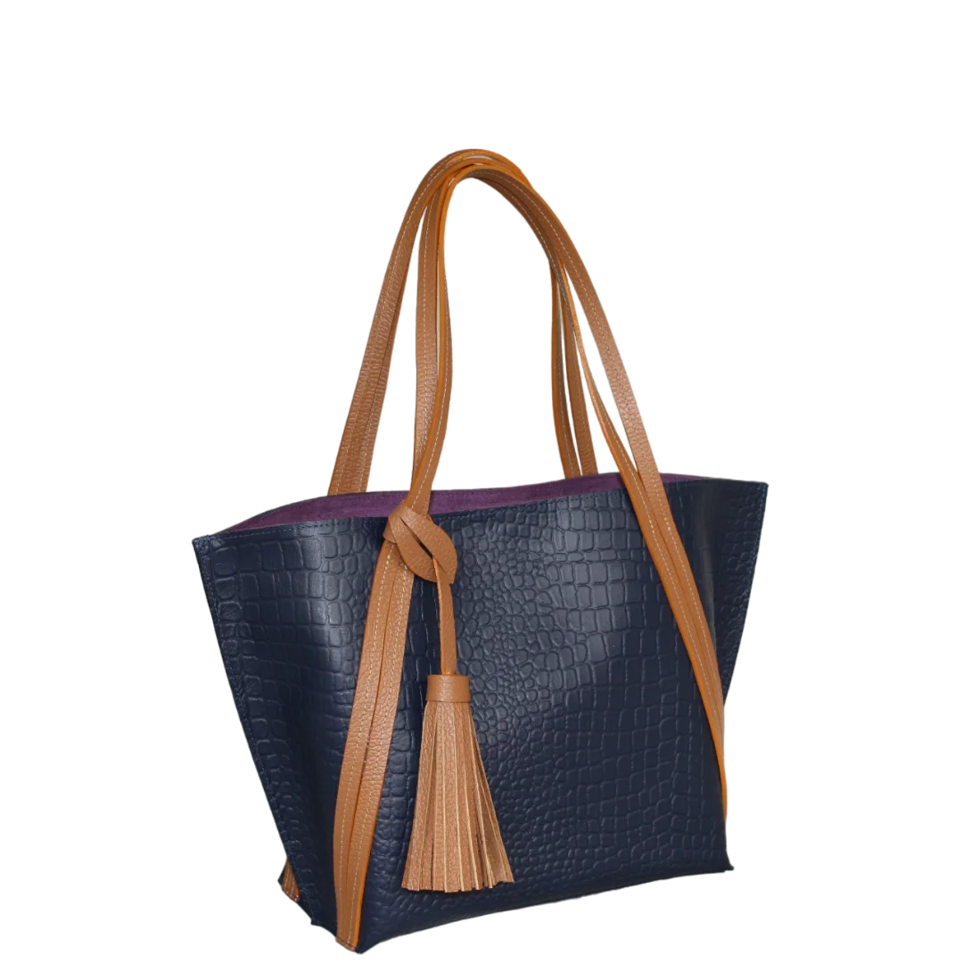 Bolso en cuero para mujer Eleonora reptil azul oscuro