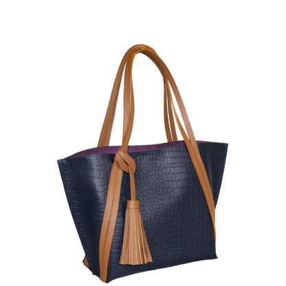 Bolso en cuero para mujer Eleonora reptil azul oscuro