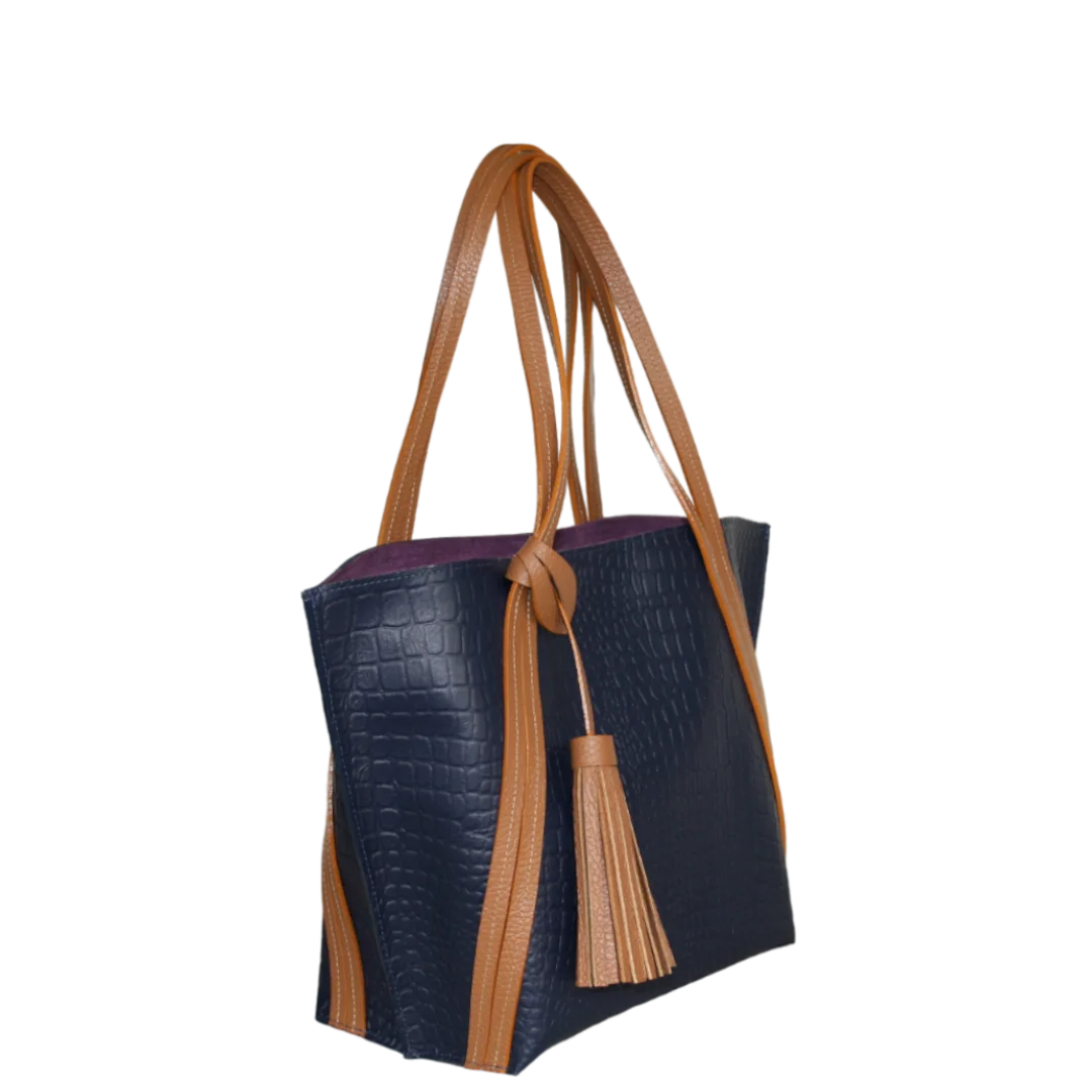 Bolso en cuero para mujer Eleonora reptil azul oscuro