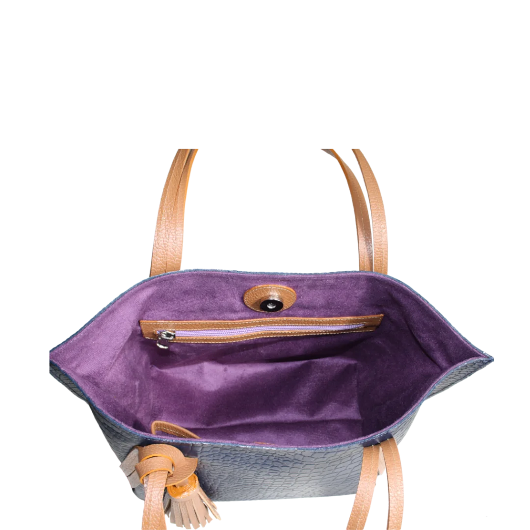 Bolso en cuero para mujer Eleonora reptil azul oscuro