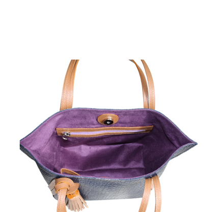 Bolso en cuero para mujer Eleonora reptil azul oscuro