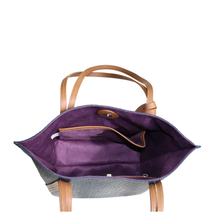 Bolso en cuero para mujer Eleonora reptil azul oscuro