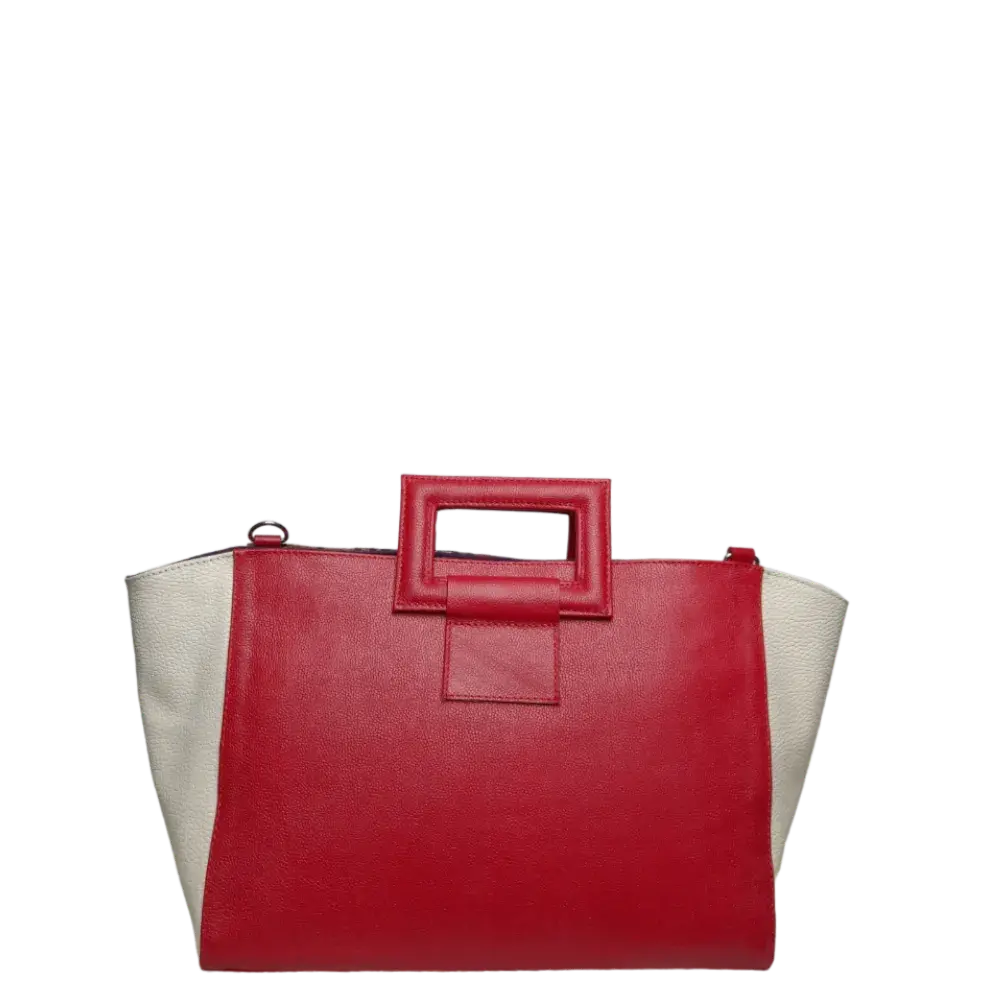Bolso en cuero para mujer color rojo con jaguar miel con negro