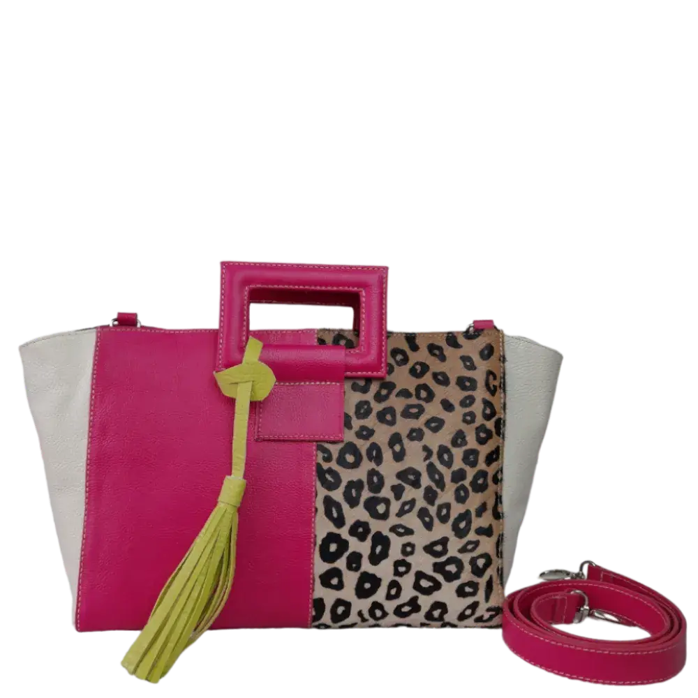 Bolso en cuero para mujer Sabrina Fucsia con piel al pelo