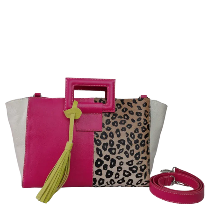 Bolso en cuero para mujer Sabrina Fucsia con piel al pelo