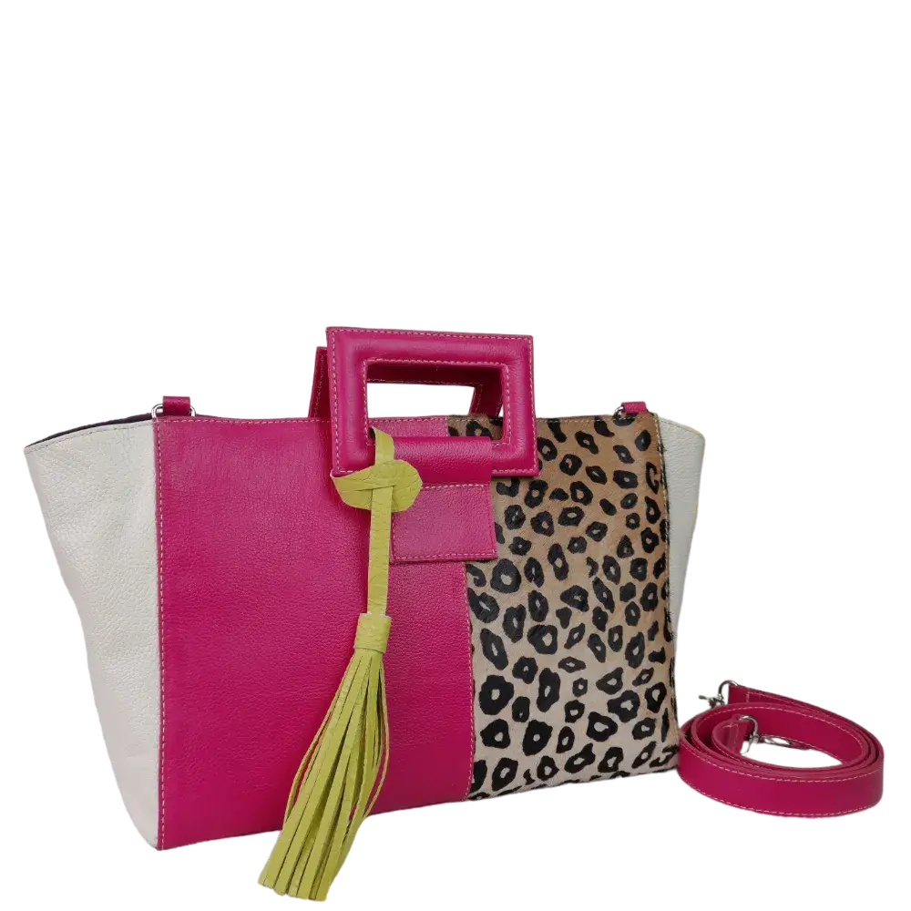 Bolso en cuero para mujer Sabrina Fucsia con piel al pelo