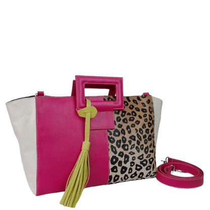 Bolso en cuero para mujer Sabrina Fucsia con piel al pelo