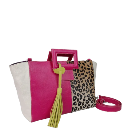 Bolso en cuero para mujer Sabrina Fucsia con piel al pelo