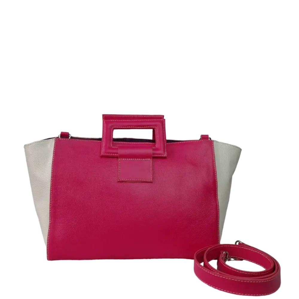 Bolso en cuero para mujer Sabrina Fucsia con piel al pelo