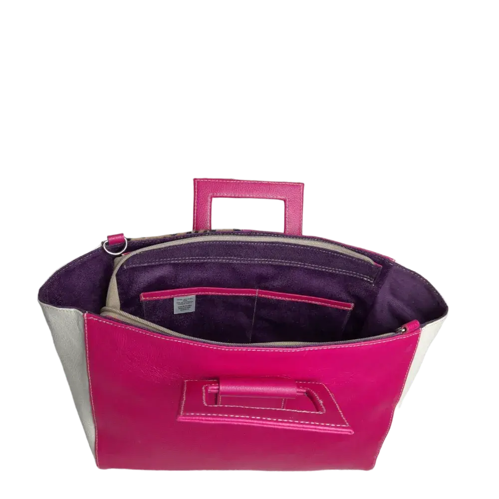 Bolso en cuero para mujer Sabrina Fucsia con piel al pelo