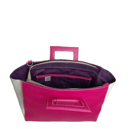 Bolso en cuero para mujer Sabrina Fucsia con piel al pelo