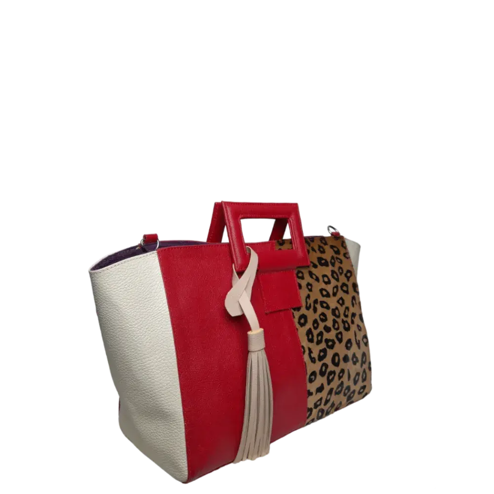 Bolso en cuero para mujer Sabrina rojo piel al pelo