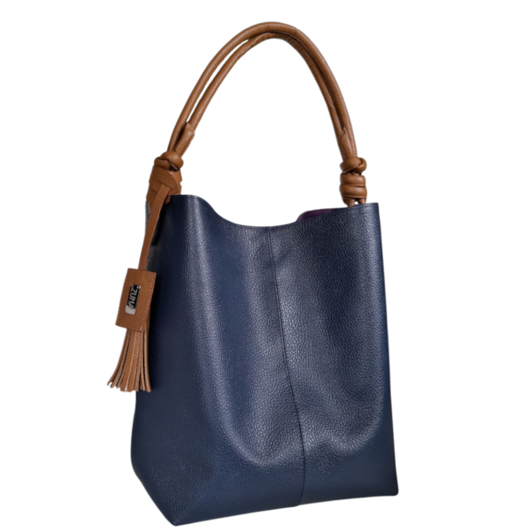 Bolso en cuero para mujer azul oscuro