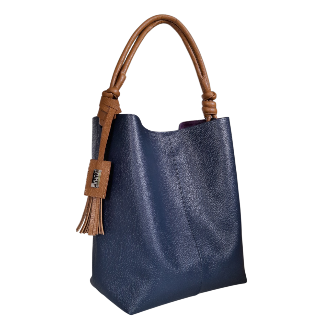 Bolso en cuero para mujer azul oscuro