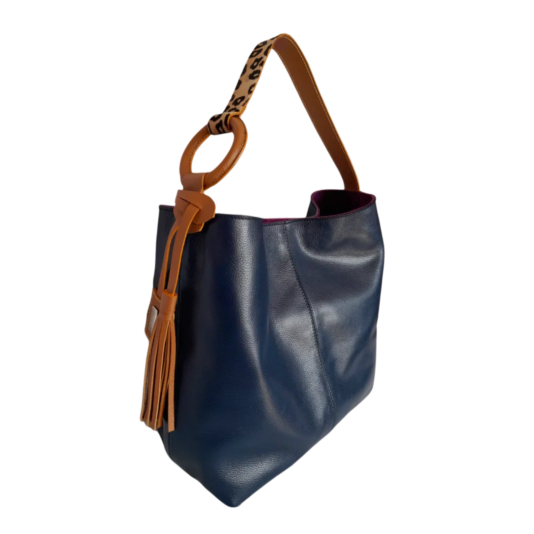 Bolso en cuero para mujer Nora azul oscuro