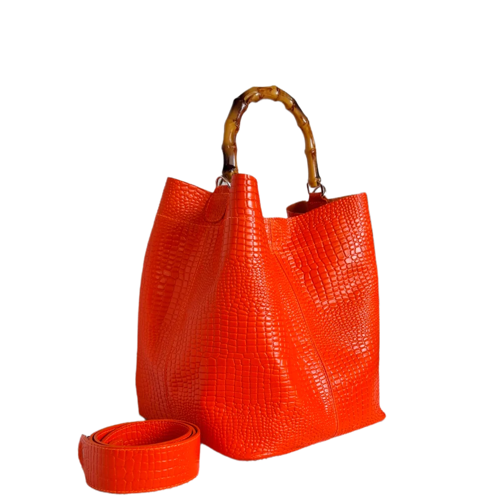 Bolso en cuero para mujer Claire reptil naranja