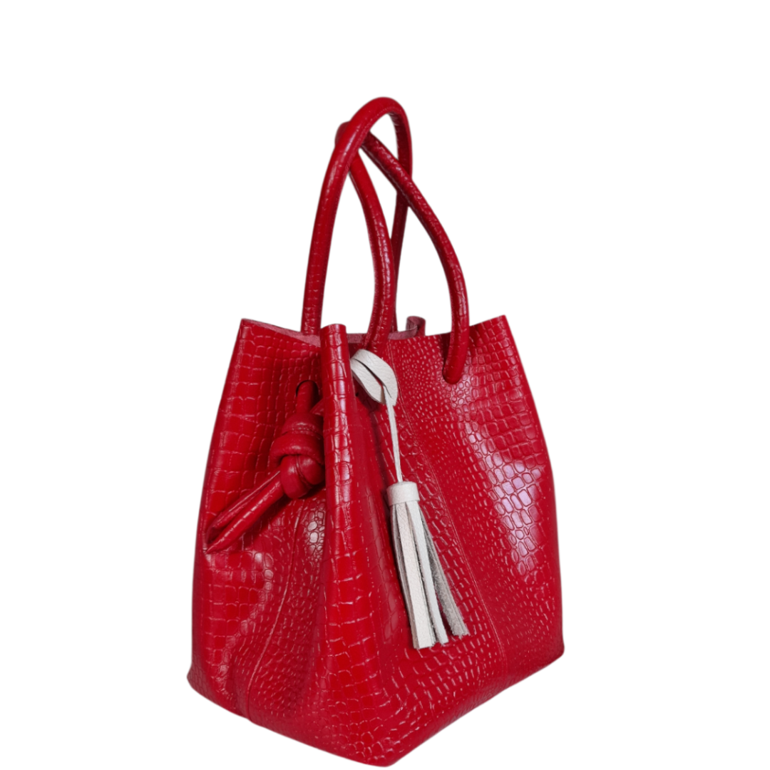 Bolso en cuero para mujer reptil rojo